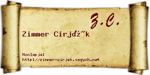 Zimmer Cirjék névjegykártya